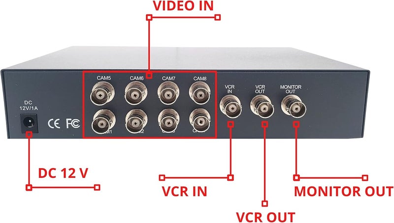 Evertech 8 Channel Analog CCTV Video Multiplexer Color Quad Processor Screen Splitter with Remote Control - Image 2
